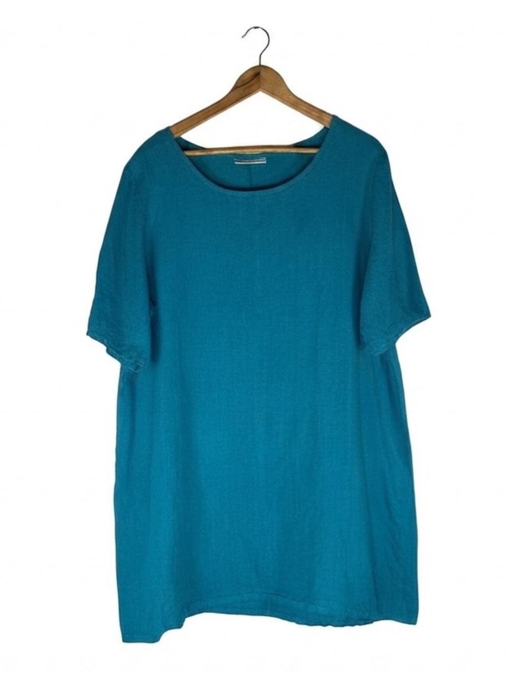Bryn Walker 100% Linen Blue Teal Scoop Neck Short Sleeve Shirt L/XL